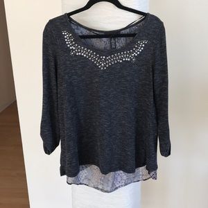 Jeweled Blouse with Sheer Patterned Back